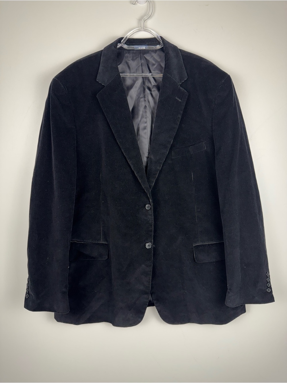 Saddlebred Mens Black Corduroy Blazer Jacket 48R 2-Button Sport Coat Preppy